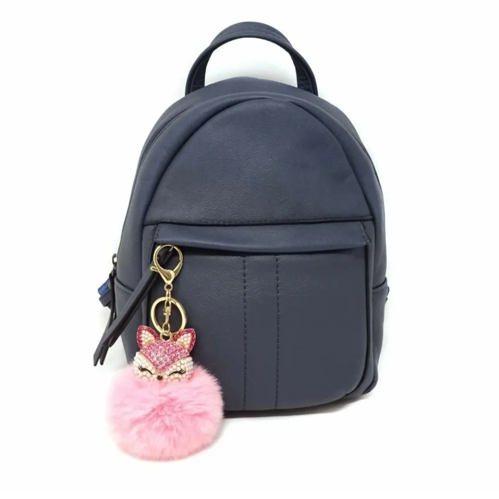 Pink Plush Pom Pom FOX Rhinestones Pearls Feminine Elegant Luxury Keychain Gift